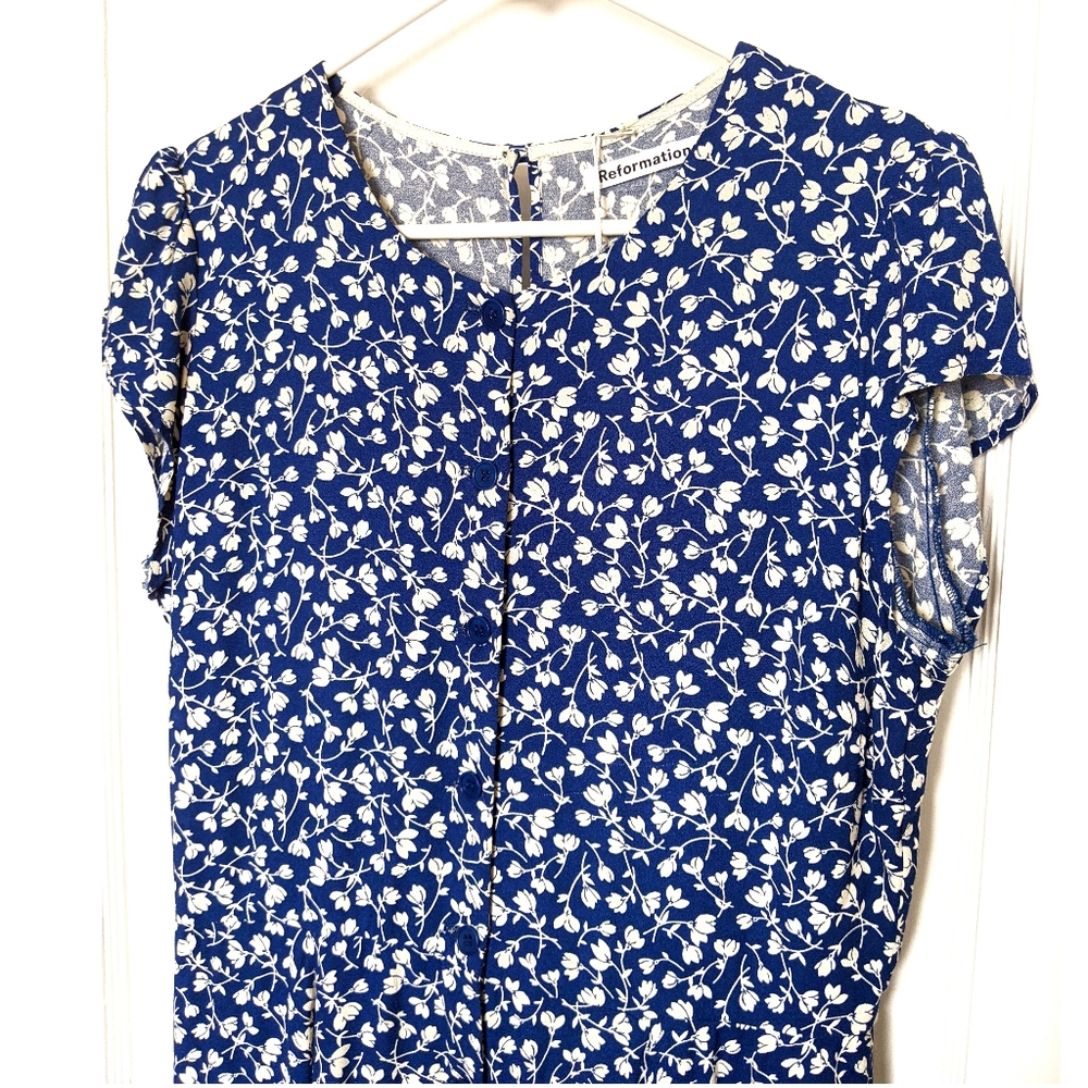 🆕 Reformation Fauna Blue Button Midi Dress Sz 12 - Picture 5 of 10